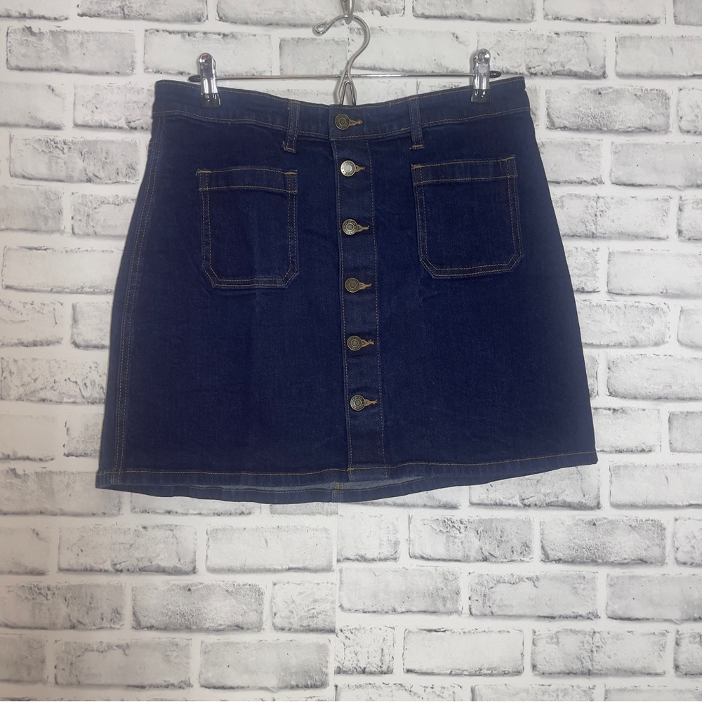 Gap Button Front Dark Denim Stretch Mini Skirt 12 - image 1